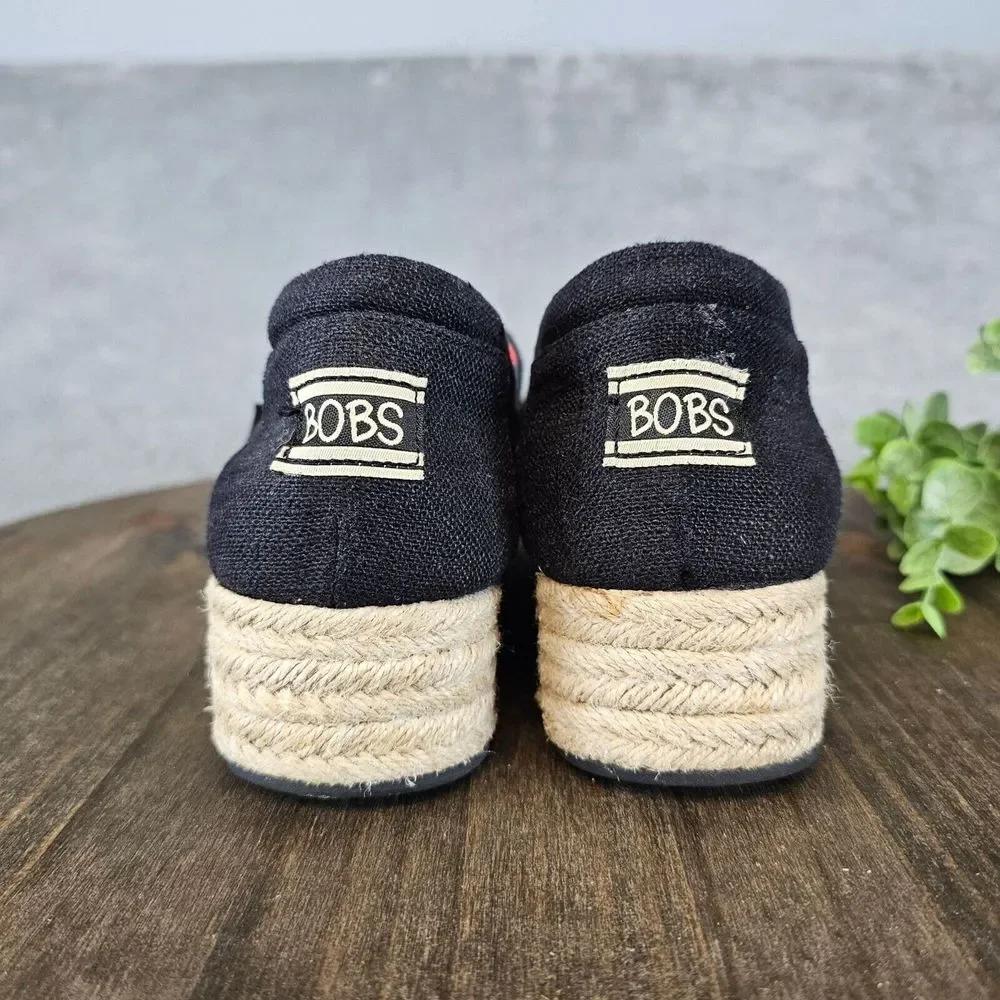 BOBS Skechers Womens Size 9 Jinx Black Espadrilles Wedge Arch Pillow Memory Foam